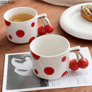 GobekUsa Cherry Porcelain Mugs Gold Plated Coffee Cup Teacup Tableware Fruits Juice