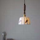 GobekUsa Brown Wood LED Pendant Light - Nordic Modern White Ceramic Hanging Lamp