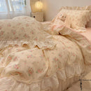 GobekUsa Korean Princess Style Floral Lace Ruffles Bedding Set with Pillowcase