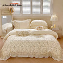 GobekUsa French Princess Floral Lace Ruffles Bedding Set with Imitation Pearls