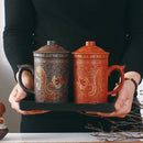 GobekUsa Dragon Purple Clay Tea Mug with Lid Strainer, Handmade Yixing Teacup