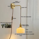 GobekUsa Copper Ceramic LED Wall Light Pull Chain Switch Modern Bedroom Lamp