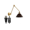 GobekUsa Copper Swing Arm LED Wall Sconce with Pull Chain Switch, Modern Nordic Wooden Lamp