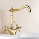 GobekUsa Antique Brass Basin Faucet with Swivel Spout and Cross Handles