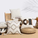 GobekUsa Geometric Embroidery Tassel Cushion Cover - Grey White Simple Loop Tufted Pillow