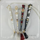 GobekUsa Elegant Gemstone Handle Lace Fan for Dark Gothic Court Party