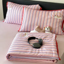 GobekUsa Cool Lyocell Fiber Striped Summer Blanket Set with Pillowcase