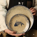 GobekUsa Japanese Fish Print Ceramic Tableware - Special-shaped Large Dinner Plate Set