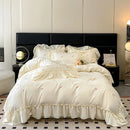 GobekUsa Ice Silk Embroidery Bedding Sets: Luxury Rayon Duvet Set with Lace, Soft & Cozy