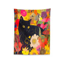 GobekUsa Cat Print Poster: Funny Black Cat in Floral Bouquet - Boho Home Decor