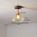 GobekUsa Amber Glass LED Ceiling Light Modern Wood Canopy Kids Room Fixture