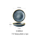 GobekUsa Blue Gradient Ceramic Plate Set - Elegant Dinner & Dessert Plates, Salad Soup Bowl - Luxury Tableware