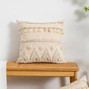 GobekUsa Boho Tufted Embroidered Cotton Canvas Cushion Cover Grey Beige Tassel Pillowcase