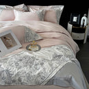 GobekUsa Luxe Butterfly Flowers Embroidery Bedding Set with Duvet Cover Sheet Pillowcases 4Pcs
