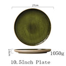 GobekUsa Green Ceramic Dinner Plate - Retro Shallow Pasta Plate, Salad Sushi Plate, Steak Plate - Set of 4