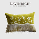 GobekUsa Bamboo Embroidered Fringed Velvet Lumbar Pillow Cover 30x50cm Luxurious Artistic Oriental Style