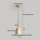 GobekUsa LED Wood Canopy Pendant Lights Yellow Travertine Stone Hanging Lamp