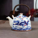 GobekUsa Blue and White Porcelain Teapot 900ml Clay Heated Kettle Puer Tea Cup Set