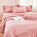 GobekUsa Leaf Embroidery Double Layer Lace Ruffles Quilt Set with Bedspread & Pillowcases