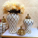GobekUsa Gold Diamond Porcelain Vase: Elegant Ceramic Home Decoration & Storage Jar