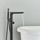 GobekUsa Dual Handle Black Waterfall Bathtub Faucet Floor Standing Set for Bathroom