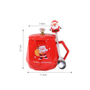 GobekUsa Christmas Ceramic Mug Set with Lid, Spoon - Festive Santa Claus & Elk Design