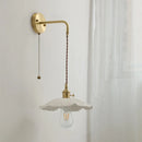 GobekUsa Copper Ceramic LED Wall Light Pull Chain Switch Modern Bedroom Lamp