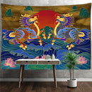 GobekUsa Golden Dragon Totem Carving Tapestry: Mysterious Psychedelic Wall Hanging