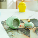 GobekUsa Gold Tea Canister Ceramic Storage Jar with Lid for Desk Decoration