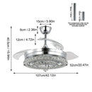 GobekUsa Crystal Fan Chandelier LED Light Retractable Blades Dimmable Remote Modern Home Decor