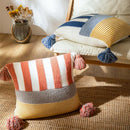 GobekUsa Knit Stripe Pillow Cover Blue Pink Tassles 45x45cm Soft Living Room Bedroom