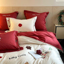 GobekUsa King Bear Embroidered Cotton Bedding Set - Luxury Duvet Cover with Bed Sheet