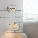 GobekUsa Ceramic Wall Sconce with Copper Arm | Pull Chain Switch LED Bedroom Lamp