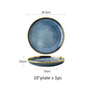 GobekUsa Blue Gradient Ceramic Plate Set - Elegant Dinner & Dessert Plates, Salad Soup Bowl - Luxury Tableware