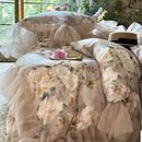 GobekUsa French Flowers Lace Ruffles Bedding Set with Silky Soft Lyocell Cotton