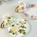 GobekUsa Flowers Pattern Porcelain Coffee Cup & Saucer Set - Exquisite Tea & Juice Mug