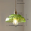GobekUsa LED Pendant Lamp with Adjustable Wire, Copper Socket, Walnut Wood, Green Glass