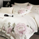 GobekUsa Butterfly Flowers Embroidery 600TC Egyptian Cotton Bedding Set: Duvet Cover, Bed Sheet, Pillowcases