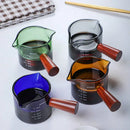 GobekUsa Glass Double Mouth Espresso Measuring Cup with Wooden Handle Scale Mug