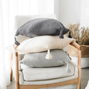 GobekUsa Knitted Grey Ivory Geometric Pillow Cover with Tassels, 45cm x 45cm