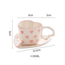 GobekUsa 250ml Coffee Cup and Saucer Set with Heart Handle Hand-painted Pink Hearts