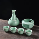 GobekUsa Ceramic Sake Set: Sake Bottle, Warmer, & 4 Cups