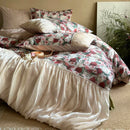 GobekUsa French Rustic Rose Flowers Duvet Set with Pleated Ruffles & Egyptian Cotton