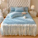 GobekUsa Lace Princess Bedding Set with Velvet Bed Skirt & Quilt Cover