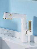 GobekUsa LED Basin Faucet Pull Out White Gold Water Mixer Sink Tap