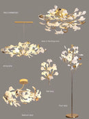 GobekUsa Gold Branches Chandeliers with Porcelain Leaves Pendant Light - Luxury Living Room Decor