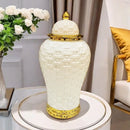 GobekUsa Golden Flower Vase Ceramic Checkmate Jar Weave Pattern Home Decoration Accessories