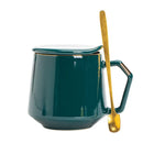 GobekUsa Gold-painted Ceramic Mug Set with Lid and Spoon for Coffee, Water, Milk – 400ml