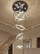 GobekUsa Crystal Rings Chandelier: Modern Luxury Staircase Lighting Fixture