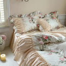 GobekUsa Korean Princess Style Floral Cotton Bedding Set with Ruffles